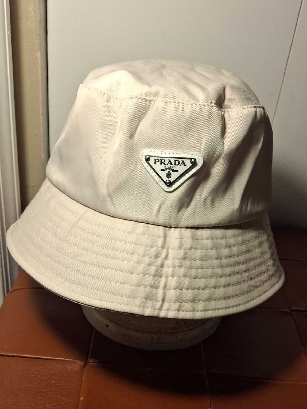 Prada Cream Logo Bucket Hat